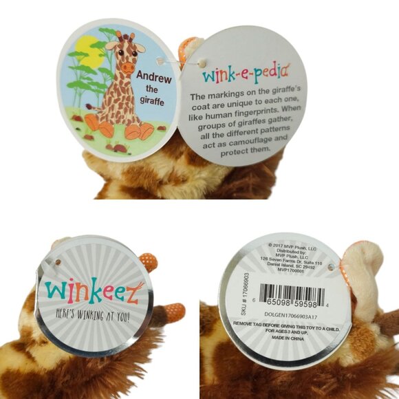 Winkeez Andrew Giraffe Stuffed Animal Toy 8" Plush Orange Sparkle Eyes NOS 2017 - Picture 11 of 14